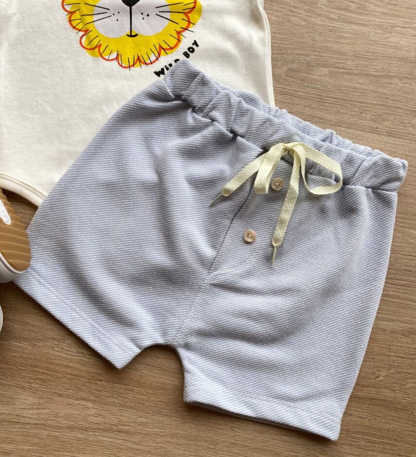 fernandaramoskids com br Conjunto Infantil Masculino Body Estampa Leão e Short Azul 1