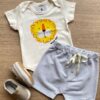 Conjunto Infantil Masculino Body Estampa Leão e Short Azul Fernanda Ramos Kids