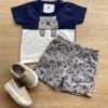 Conjunto Infantil Masculino Camiseta Azul Marinho e Bermuda Estampada Fernanda Ramos Kids