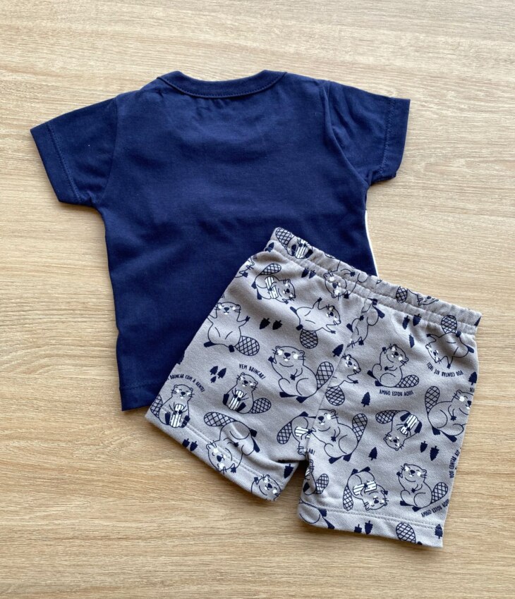 fernandaramoskids com br Conjunto Infantil Masculino Camiseta Azul Marinho e Bermuda Estampada 3