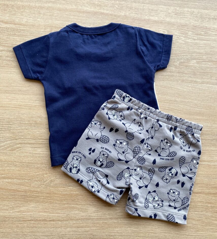 fernandaramoskids com br Conjunto Infantil Masculino Camiseta Azul Marinho e Bermuda Estampada 3