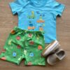 Conjunto Infantil Masculino Camiseta Beep Beep Azul e Bermuda Estampada Fernanda Ramos Kids