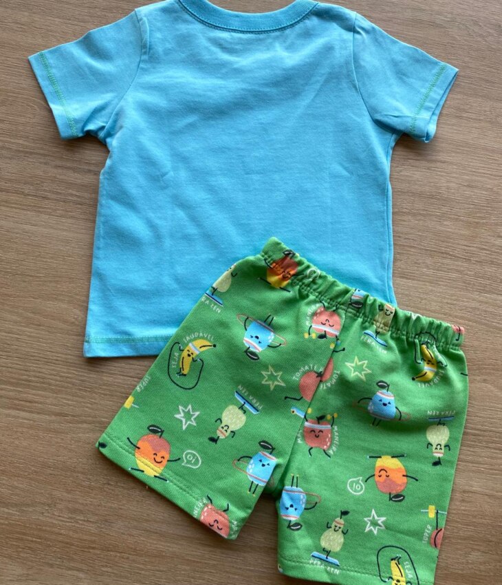 fernandaramoskids com br Conjunto Infantil Masculino Camiseta Beep Beep Azul e Bermuda Estampada 2