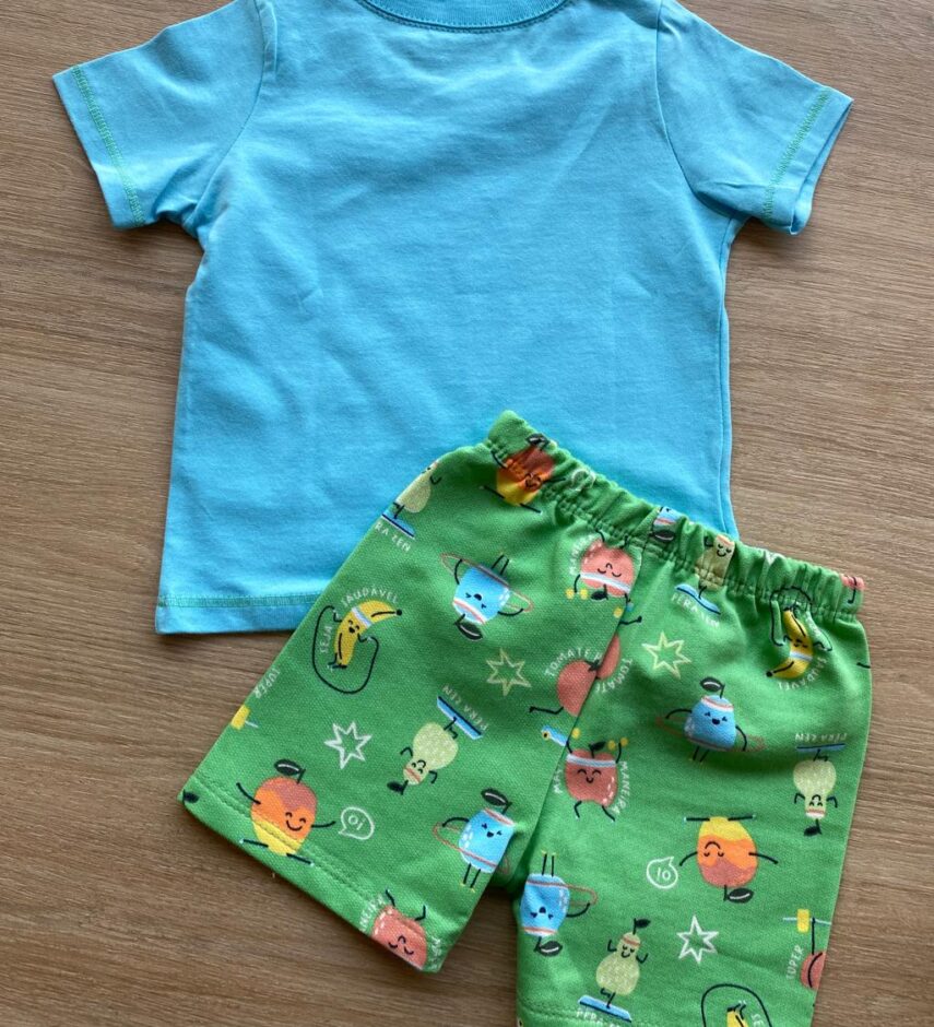 fernandaramoskids com br Conjunto Infantil Masculino Camiseta Beep Beep Azul e Bermuda Estampada 2