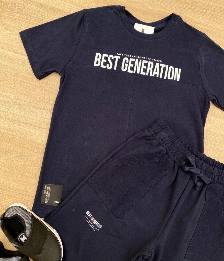 fernandaramoskids com br Conjunto Infantil Masculino Camiseta Best Generation e Bermuda Azul 1