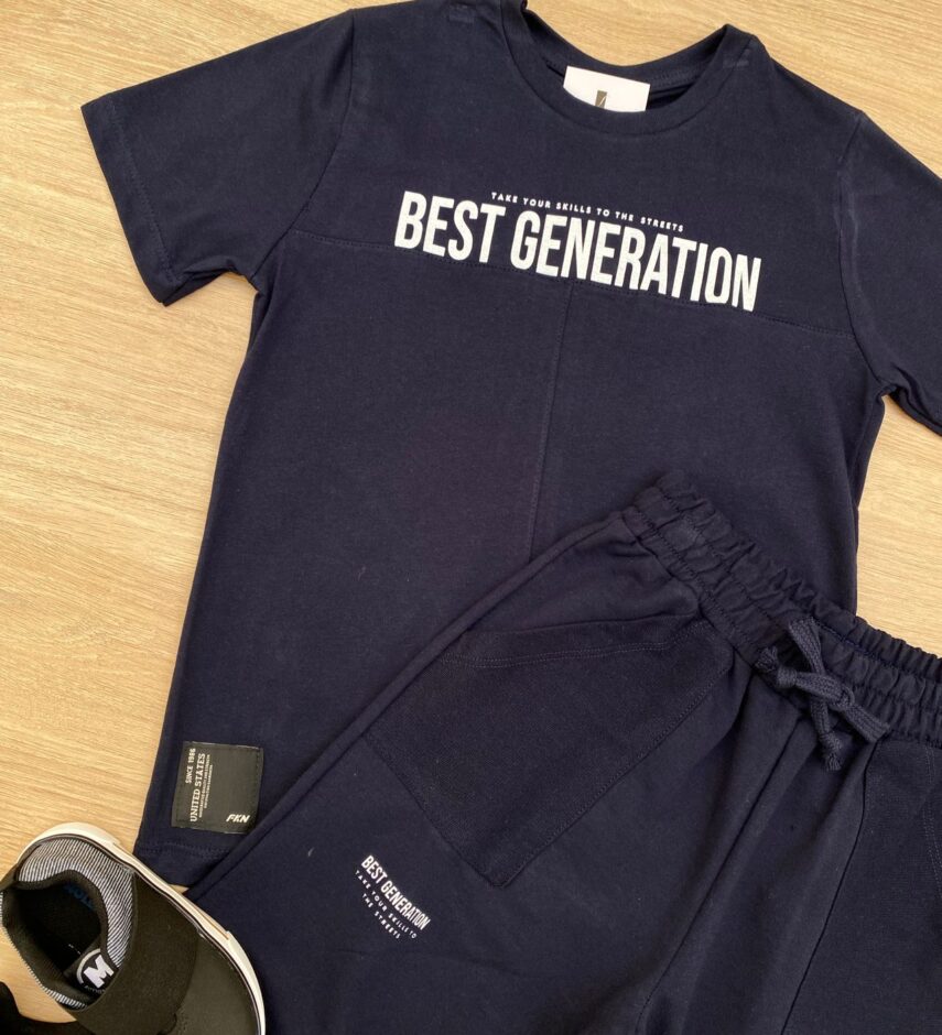 fernandaramoskids com br Conjunto Infantil Masculino Camiseta Best Generation e Bermuda Azul 1