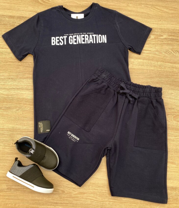 Conjunto Infantil Masculino Camiseta Best Generation e Bermuda Azul Fernanda Ramos Kids
