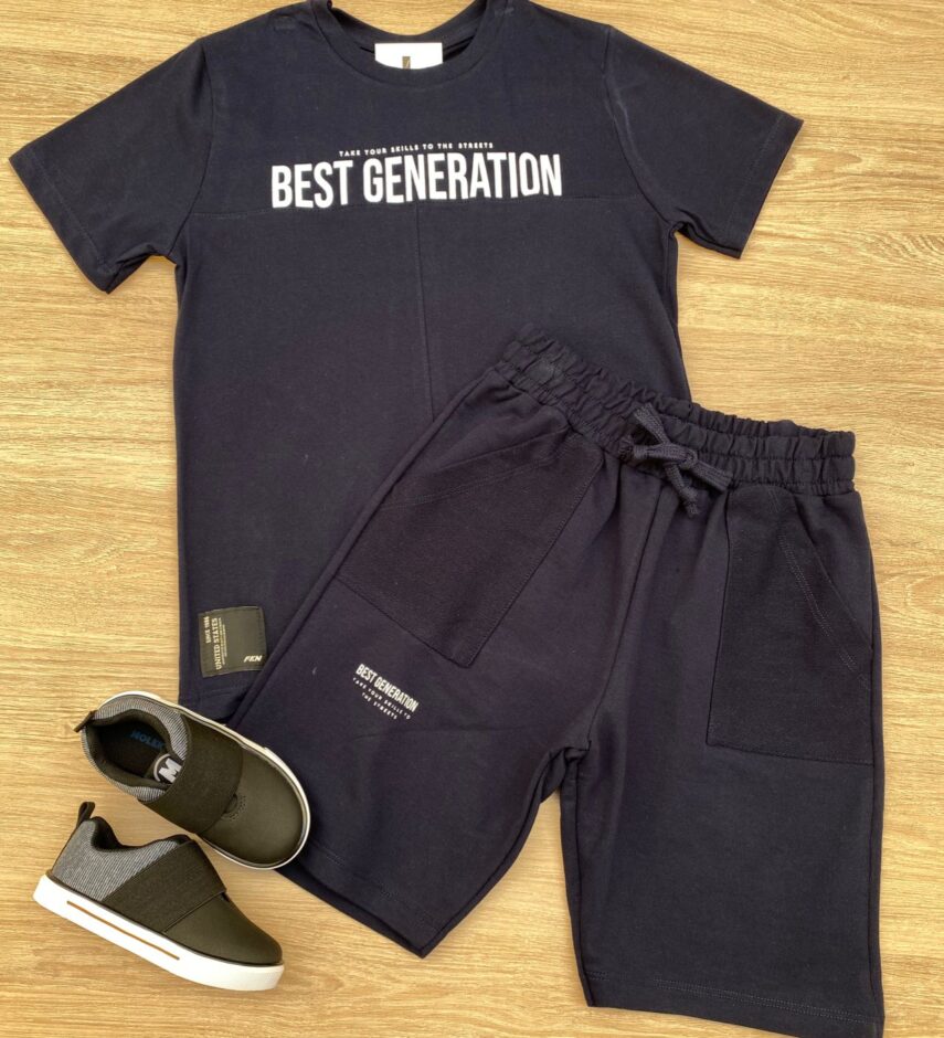 Conjunto Infantil Masculino Camiseta Best Generation e Bermuda Azul Fernanda Ramos Kids
