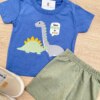 fernandaramoskids com br Conjunto Infantil Masculino Camiseta Dinossauros Azul e Bermuda Verde 1
