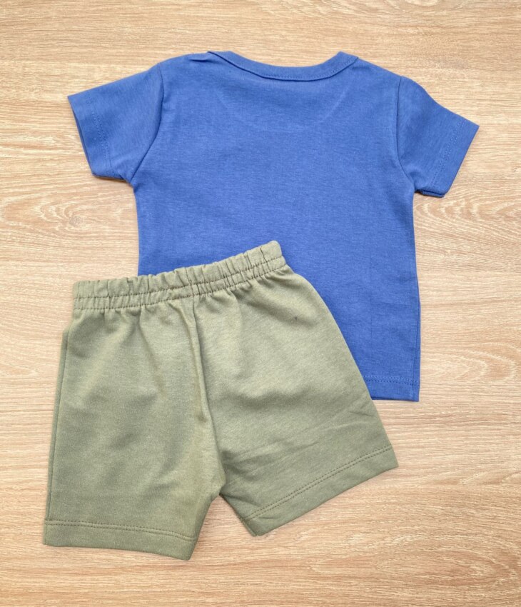 fernandaramoskids com br Conjunto Infantil Masculino Camiseta Dinossauros Azul e Bermuda Verde 2