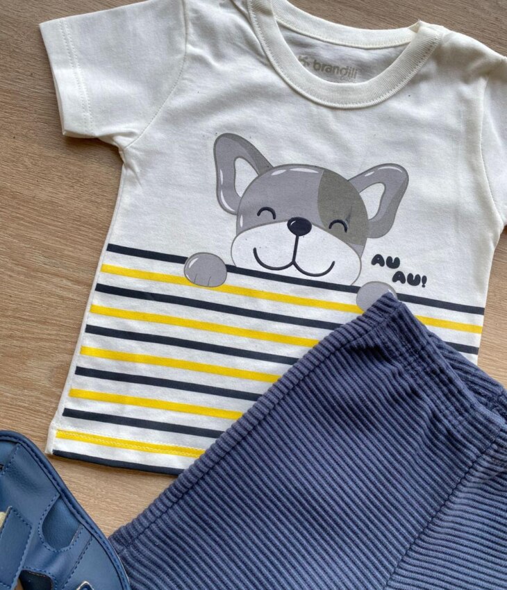 fernandaramoskids com br Conjunto Infantil Masculino Camiseta Dog Off White e Bermuda 1