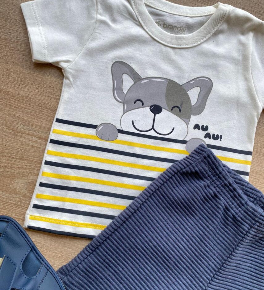 fernandaramoskids com br Conjunto Infantil Masculino Camiseta Dog Off White e Bermuda 1