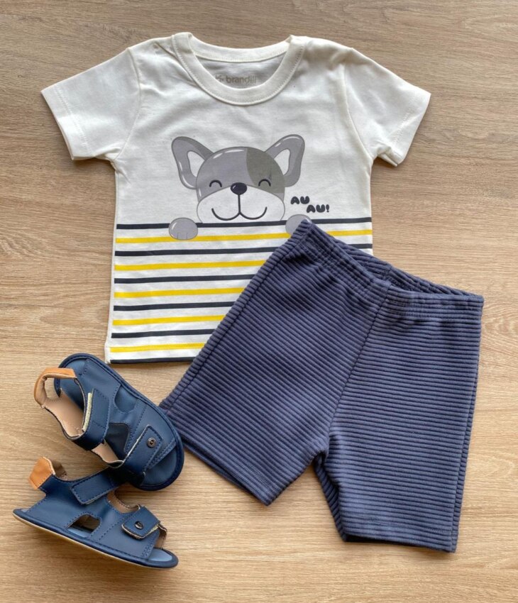 Conjunto Infantil Masculino Camiseta Dog Off White e Bermuda Fernanda Ramos Kids