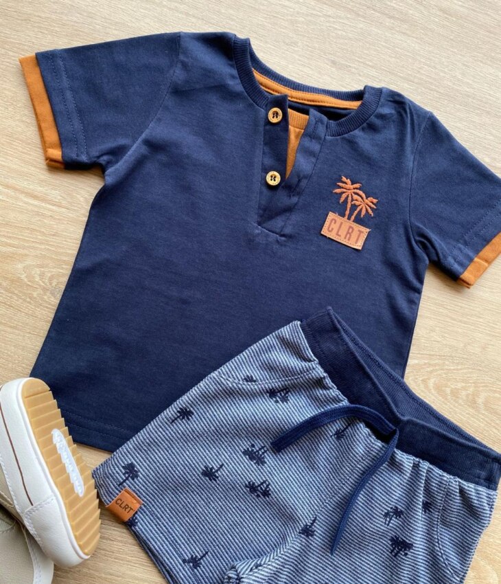 fernandaramoskids com br Conjunto Infantil Masculino Camiseta e Bermuda Azul Marinho 1