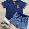 Conjunto Infantil Masculino Camiseta e Bermuda Azul Marinho Fernanda Ramos Kids