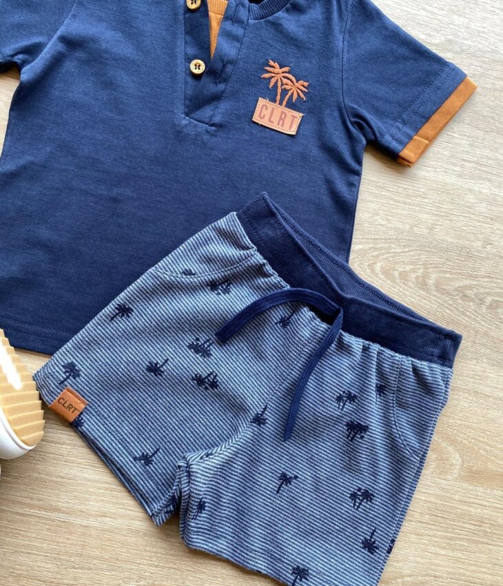 fernandaramoskids com br Conjunto Infantil Masculino Camiseta e Bermuda Azul Marinho 2