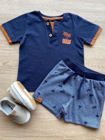 Conjunto Infantil Masculino Camiseta e Bermuda Azul Marinho Fernanda Ramos Kids