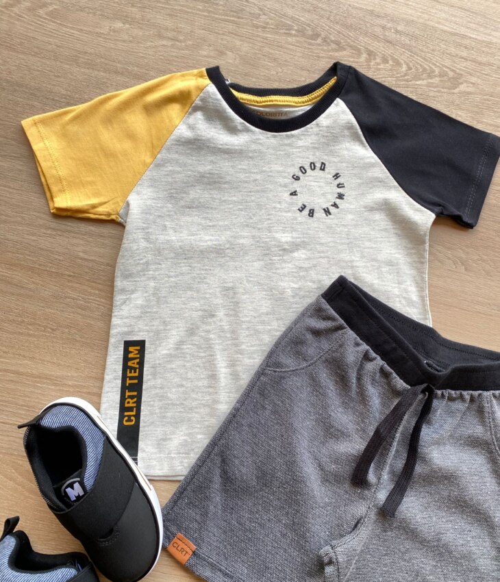 fernandaramoskids com br Conjunto Infantil Masculino Camiseta e Bermuda Cinza 1