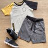 Conjunto Infantil Masculino Camiseta e Bermuda Cinza Fernanda Ramos Kids