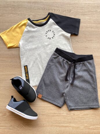 Conjunto Infantil Masculino Camiseta e Bermuda Cinza Fernanda Ramos Kids