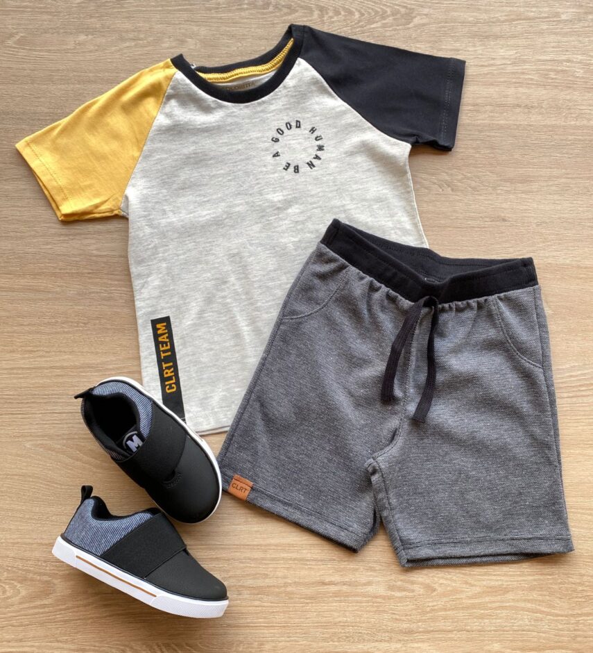 Conjunto Infantil Masculino Camiseta e Bermuda Cinza Fernanda Ramos Kids