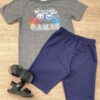 Conjunto Infantil Masculino Camiseta Gamer Cinza e Bermuda Azul Fernanda Ramos Kids