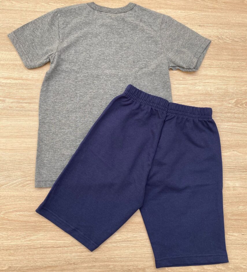 fernandaramoskids com br Conjunto Infantil Masculino Camiseta Gamer Cinza e Bermuda Azul 2