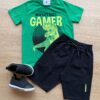 Conjunto Infantil Masculino Camiseta Gamer Verde e Bermuda Preta Fernanda Ramos Kids