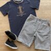 Conjunto Infantil Masculino Camiseta Grafite e Bermuda Listrada Fernanda Ramos Kids