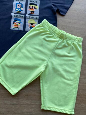fernandaramoskids com br Conjunto Infantil Masculino Camiseta Grafite e Bermuda Verde 1