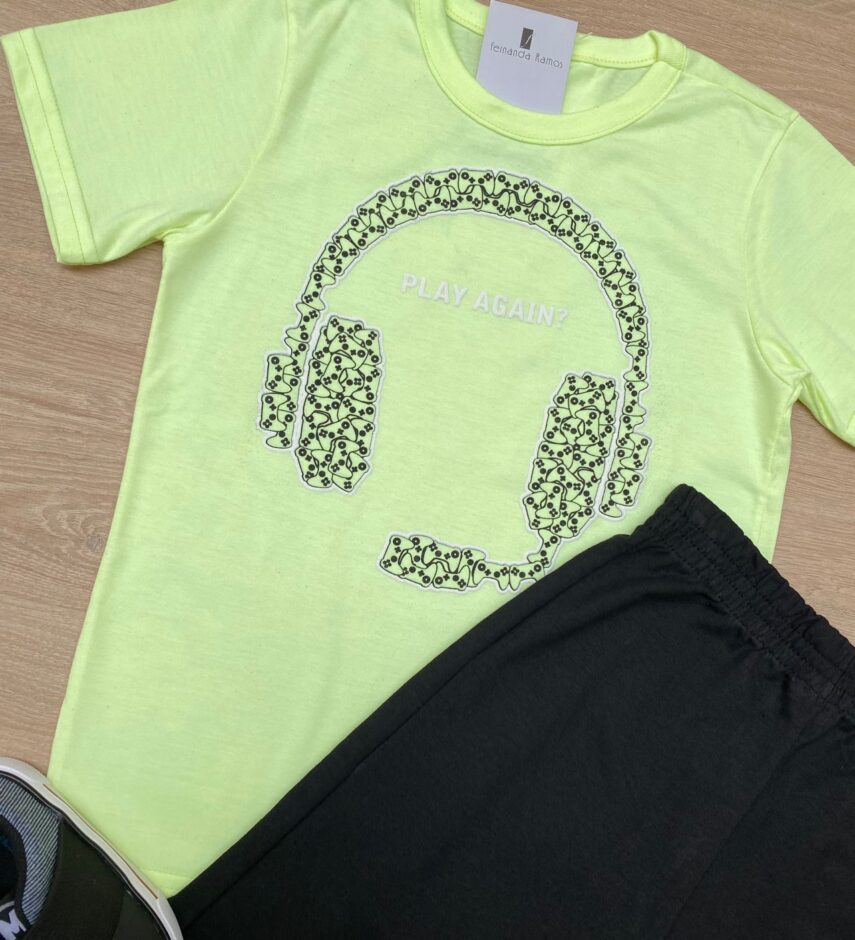 fernandaramoskids com br Conjunto Infantil Masculino Camiseta Play Again e Bermuda Preta 1