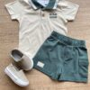 Conjunto Infantil Masculino Camiseta Polo Nude Bermuda Verde Fernanda Ramos Kids