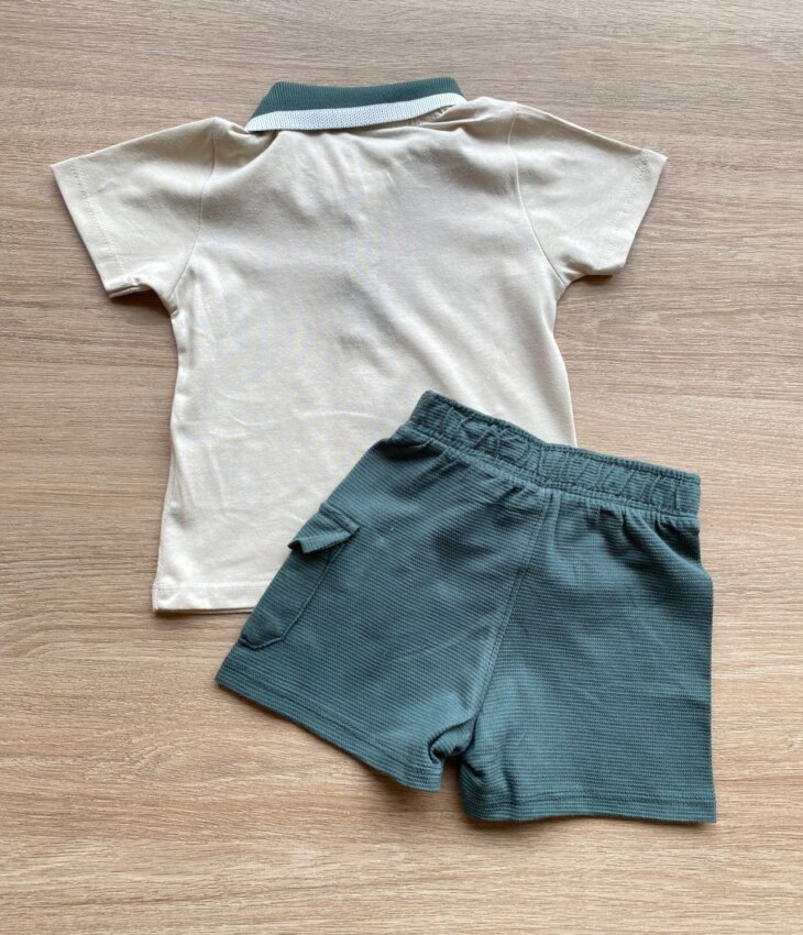 fernandaramoskids com br Conjunto Infantil Masculino Camiseta Polo Nude Bermuda Verde 3