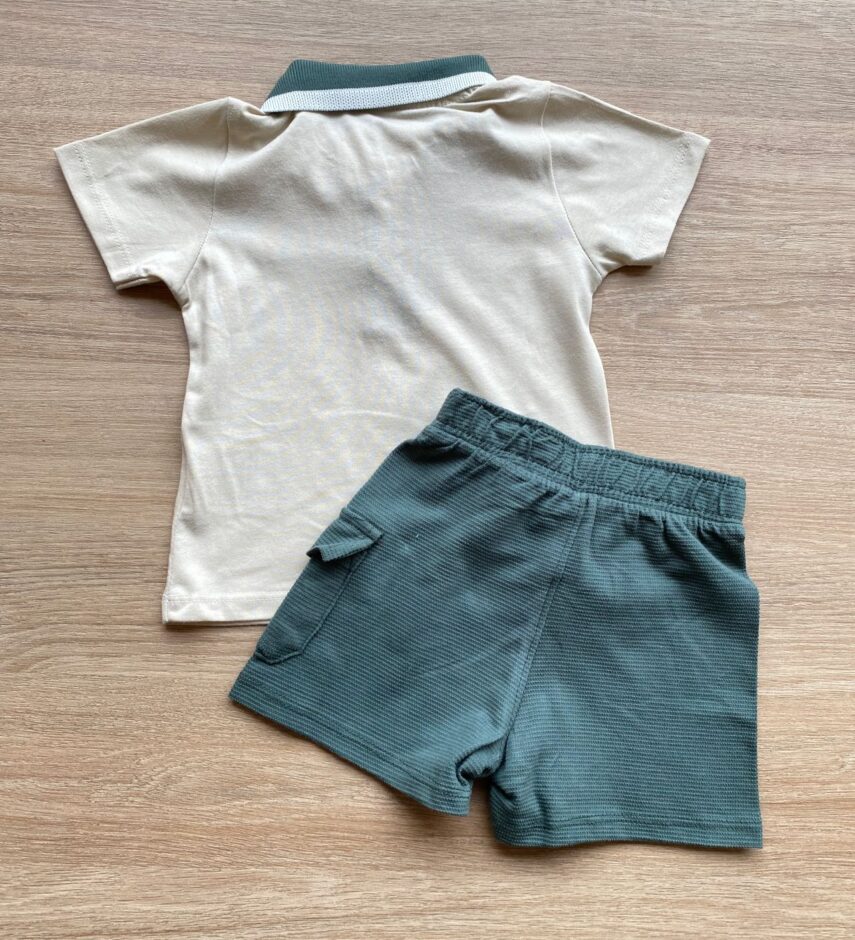 fernandaramoskids com br Conjunto Infantil Masculino Camiseta Polo Nude Bermuda Verde 3