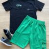 Conjunto Infantil Masculino Camiseta Preta e Bermuda Verde Fernanda Ramos Kids