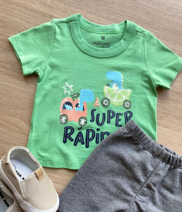 fernandaramoskids com br Conjunto Infantil Masculino Camiseta Verde e Bermuda Cinza 1