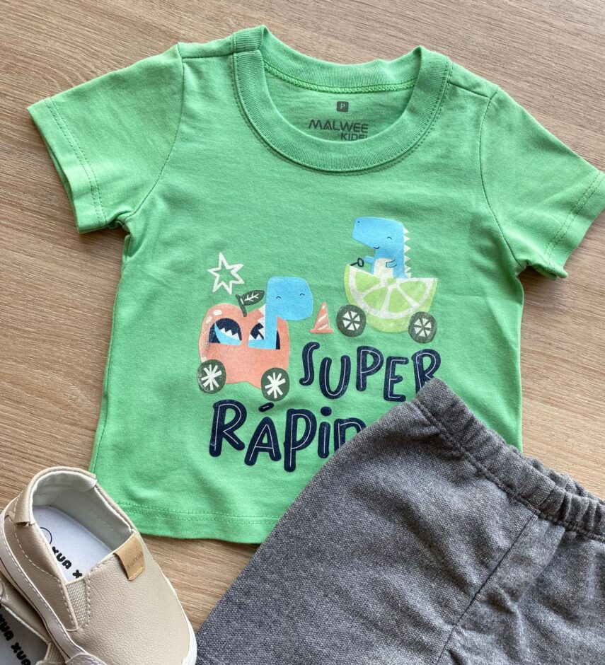fernandaramoskids com br Conjunto Infantil Masculino Camiseta Verde e Bermuda Cinza 1