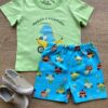 Conjunto Infantil Masculino Camiseta Verde e Bermuda com Estampa Azul Fernanda Ramos Kids