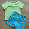 fernandaramoskids com br Conjunto Infantil Masculino Camiseta Verde e Bermuda com Estampa Azul 3