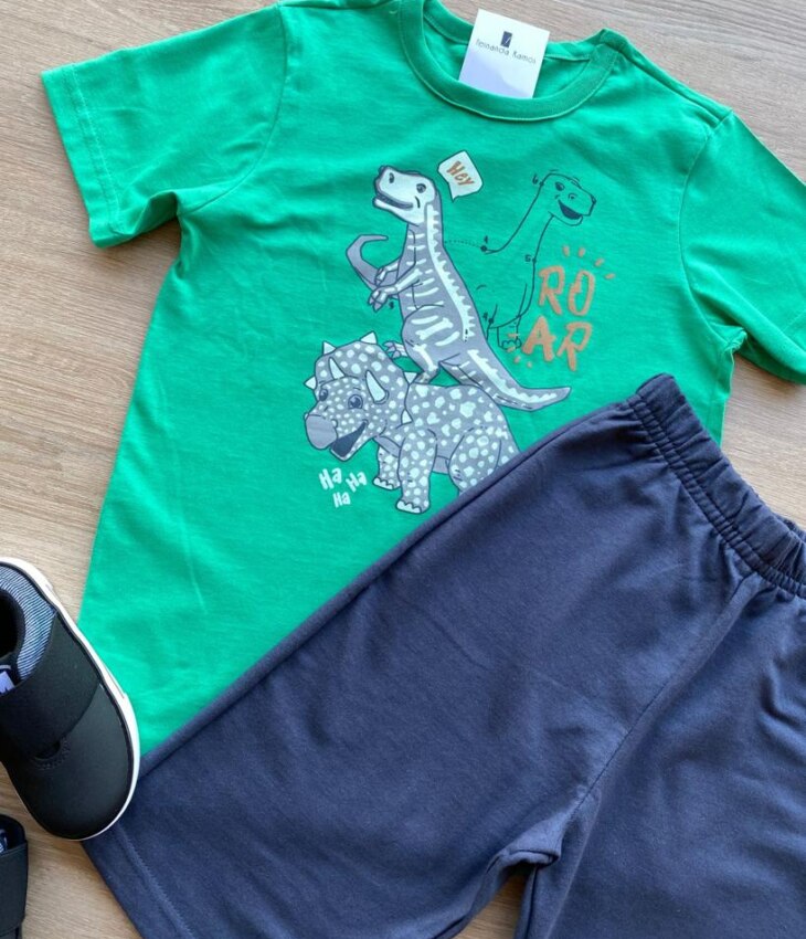 fernandaramoskids com br Conjunto Infantil Masculino Camiseta Verde e Bermuda Grafite 1