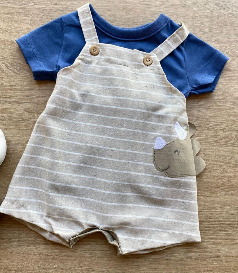 fernandaramoskids com br Conjunto Infantil Masculino Jardineira Cru Listrada e Camiseta Azul 1
