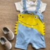 Conjunto Infantil Masculino Jardineira Jacaré Azul e Body Off White Fernanda Ramos Kids