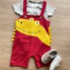 Conjunto Infantil Masculino Jardineira Jacaré Vermelha e Body Cinza Fernanda Ramos Kids