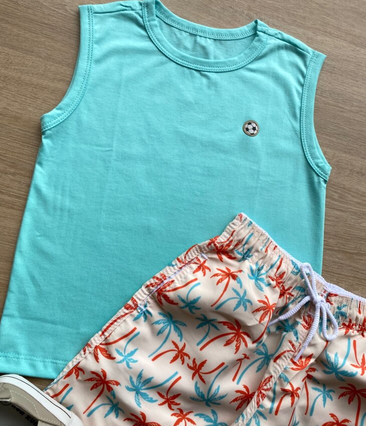 fernandaramoskids com br Conjunto Infantil Masculino Regata Azul e Bermuda Estampa Coqueiro 2