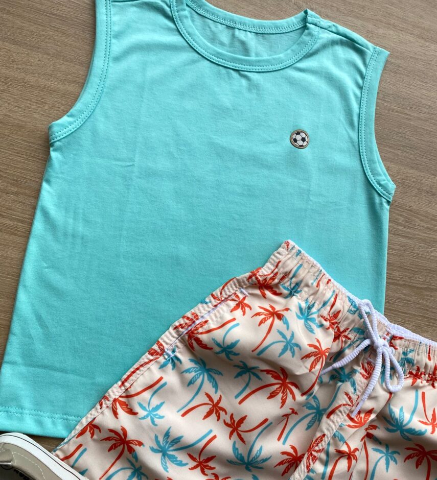 fernandaramoskids com br Conjunto Infantil Masculino Regata Azul e Bermuda Estampa Coqueiro 2