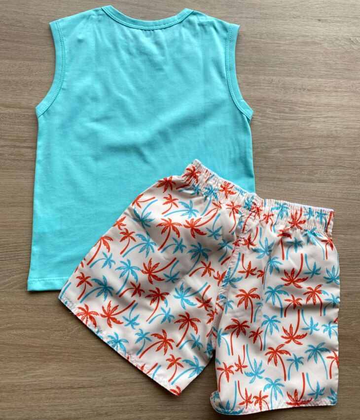 fernandaramoskids com br Conjunto Infantil Masculino Regata Azul e Bermuda Estampa Coqueiro 3
