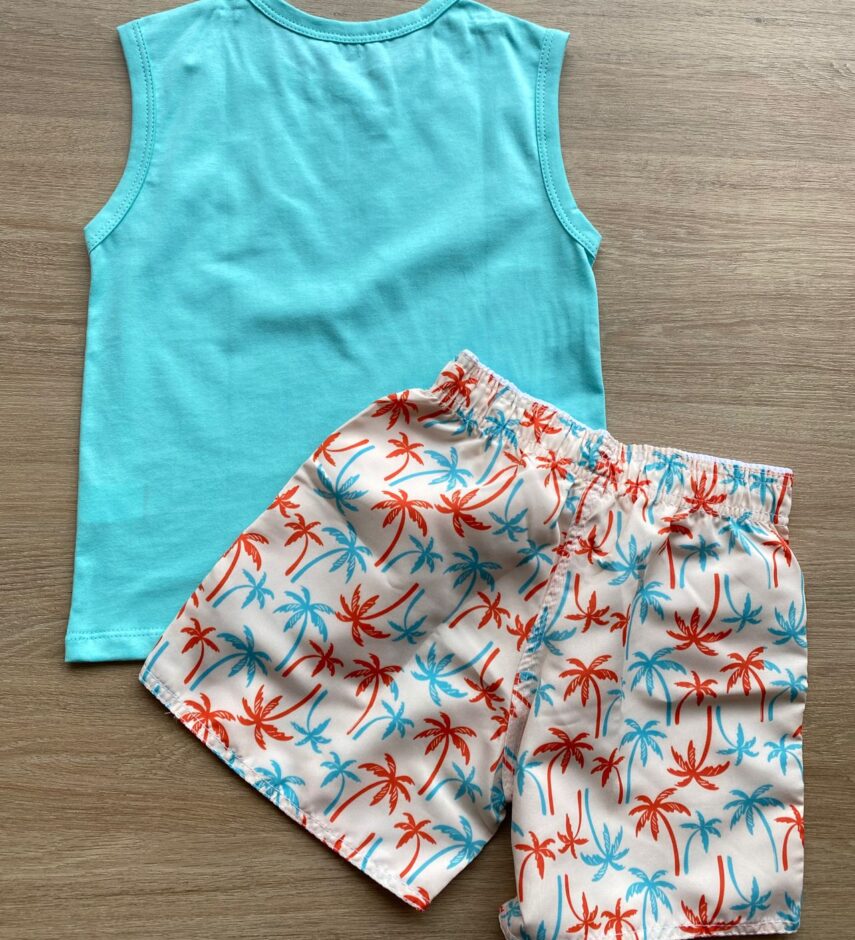 fernandaramoskids com br Conjunto Infantil Masculino Regata Azul e Bermuda Estampa Coqueiro 3