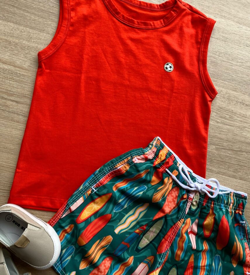 fernandaramoskids com br Conjunto Infantil Masculino Regata Vermelha e Bermuda Estampada 1