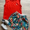 Conjunto Infantil Masculino Regata Vermelha e Bermuda Estampada Fernanda Ramos Kids