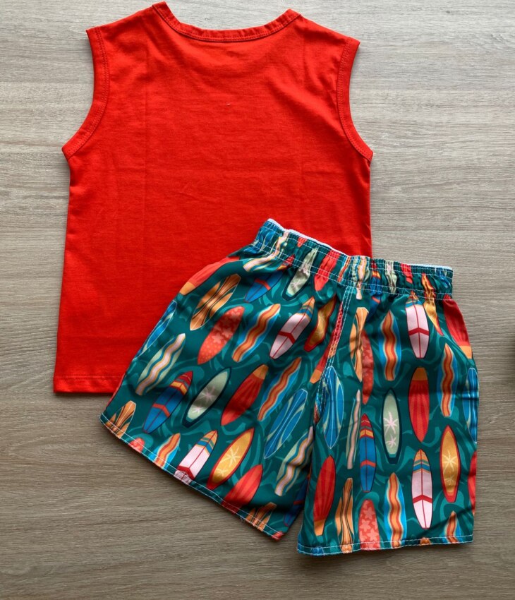 fernandaramoskids com br Conjunto Infantil Masculino Regata Vermelha e Bermuda Estampada 3